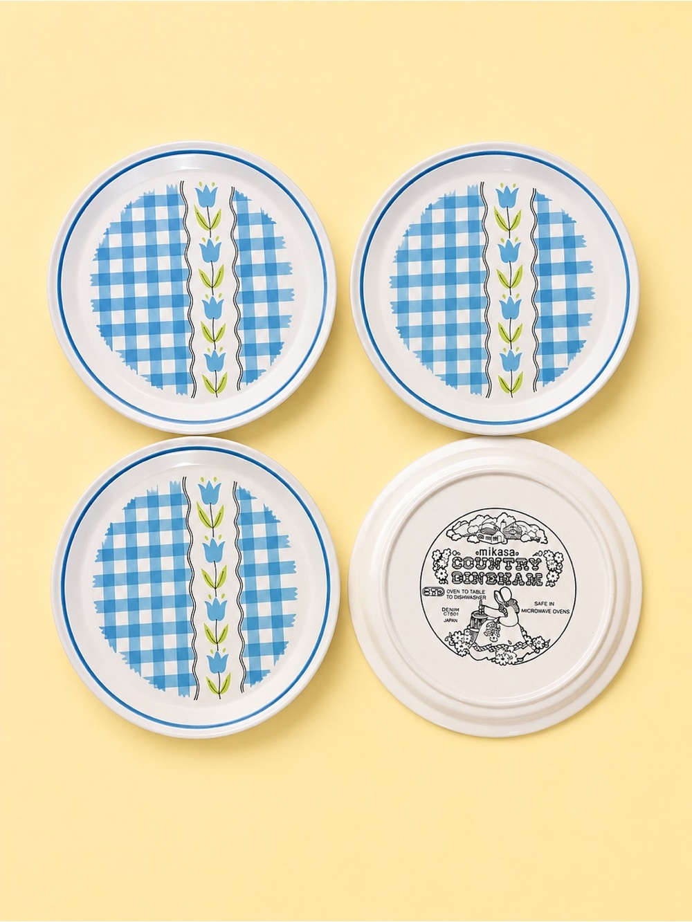 Mikasa Blue and White Gingham Tulip Ceramic Coaster Set - 4 Pieces
